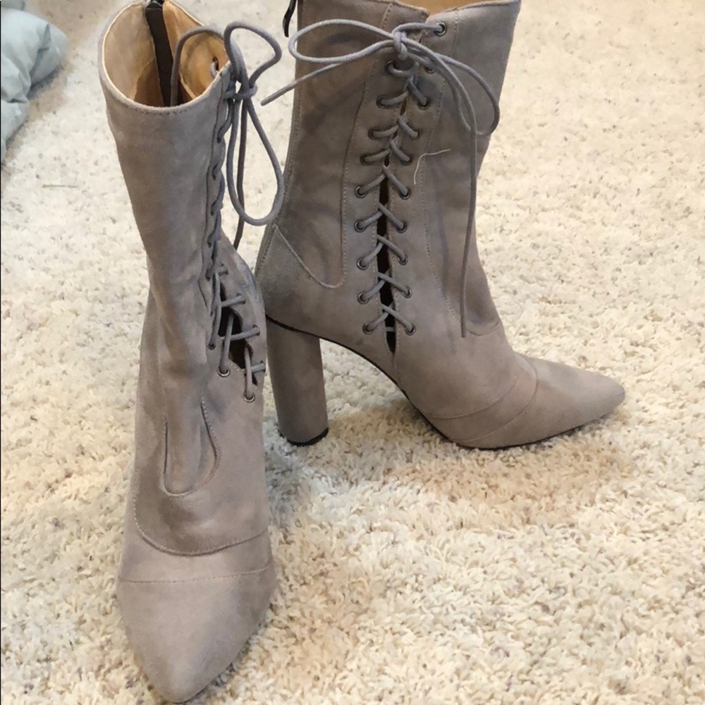 Grey lace up boots mid calf